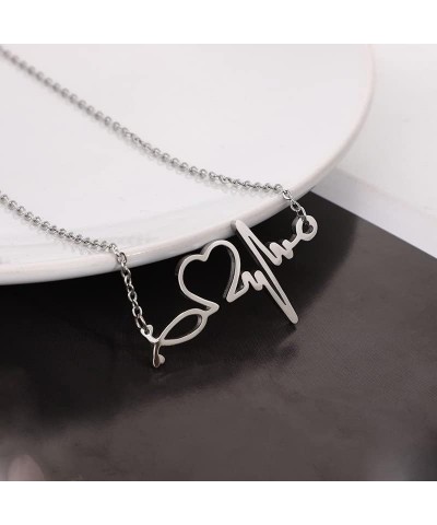 Nurses'day Gift EKG Heartbeat Necklace Lifeline Pulse Pendant Nurse Doctor RN Nursing School Graduation Jewelry silver $8.24 ...