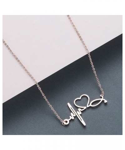 Nurses'day Gift EKG Heartbeat Necklace Lifeline Pulse Pendant Nurse Doctor RN Nursing School Graduation Jewelry silver $8.24 ...