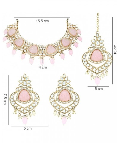 Gold Plated Wedding Pearl Kundan & Stone Studded Jewellery Necklace Set with Maang Tikka for Women Pink $17.10 Jewelry Sets