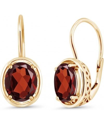 Red Garnet 18K Yellow Gold Plated Silver Dangle Earrings For Women (3.60 Cttw, Gemstone Birthstone, Oval 9X7MM) $26.95 Earrings