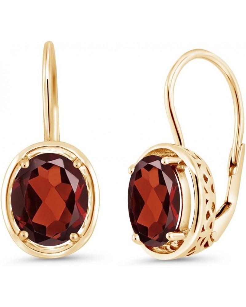 Red Garnet 18K Yellow Gold Plated Silver Dangle Earrings For Women (3.60 Cttw, Gemstone Birthstone, Oval 9X7MM) $26.95 Earrings