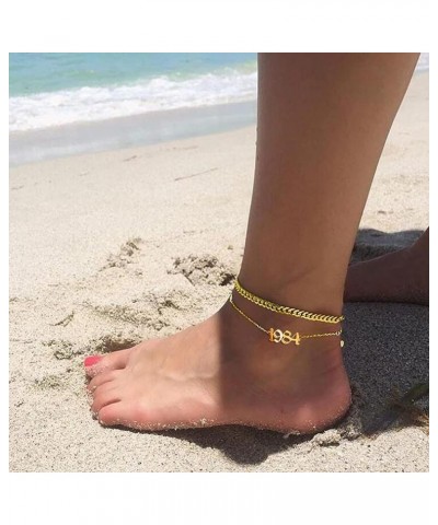 Ankle Bracelets for Women,Personalized Birth Year Number Gold Anklets for Women,Summer Beach Foot Chain Dainty Anklet Jewelry...