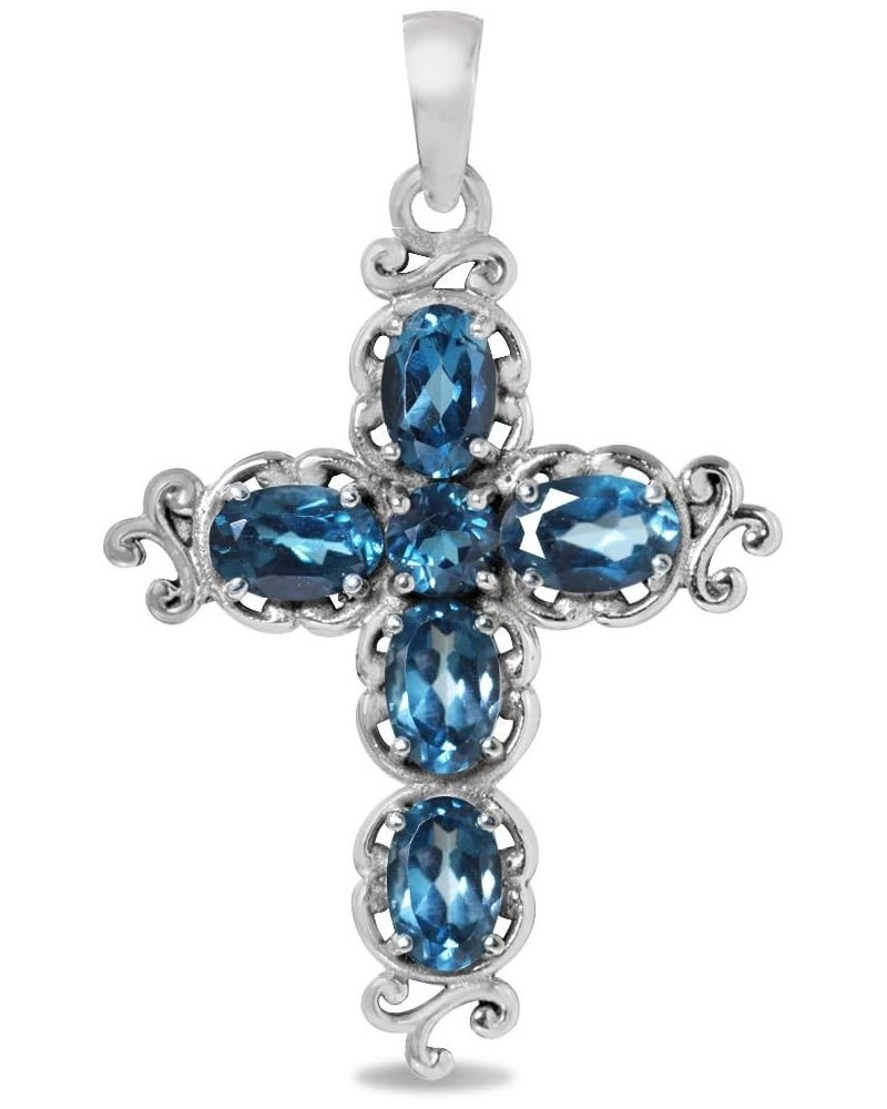 Birthstone Gemstone 925 Sterling Silver Victorian Style Cross Pendant Necklace Christmas Jewelry Gift for Women Genuine Londo...