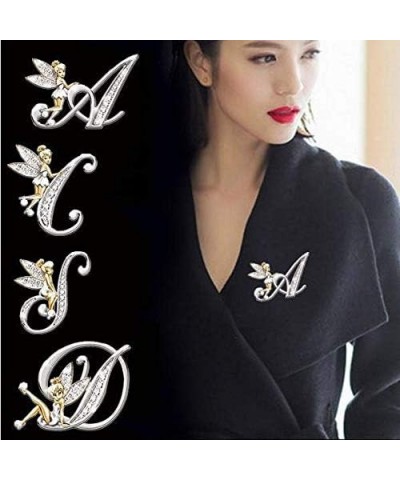 Initial Letter Brooch Pins Rhinestone Crystal Elf Angel Collar Pins Brooches For Girls Women Accessories Q $7.13 Brooches & Pins