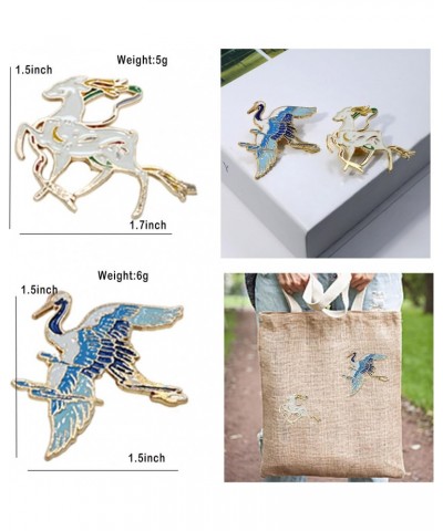 2Pcs Cute Enamel Animal Funny Brooches Pin Set Fashion Crane Deer Themed Bags Backpacks Jackets Hat Lapel Brooch for Women Gi...