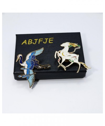 2Pcs Cute Enamel Animal Funny Brooches Pin Set Fashion Crane Deer Themed Bags Backpacks Jackets Hat Lapel Brooch for Women Gi...