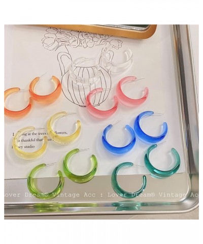 Colorful Hoop Earrings for Women Resin Acrylic Hoops Trendy Y2k Hoop Earrings C Shaped Resin Earrings for Teen Girls A-Pink $...