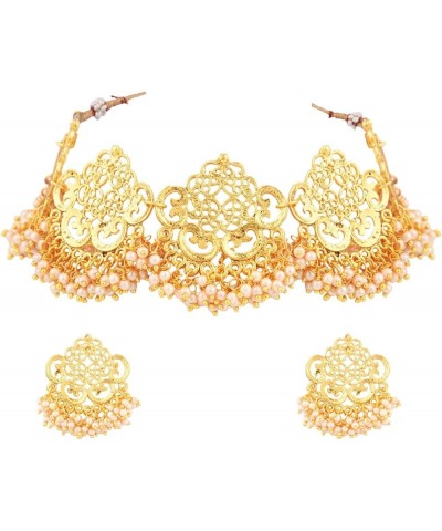 Indian Bollywood Traditional Dubai Style Gold Tone Choker Necklace Drop Dangle Earrings Wedding Bridal Jewelry Set For Women ...