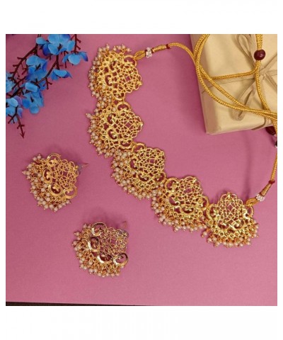 Indian Bollywood Traditional Dubai Style Gold Tone Choker Necklace Drop Dangle Earrings Wedding Bridal Jewelry Set For Women ...