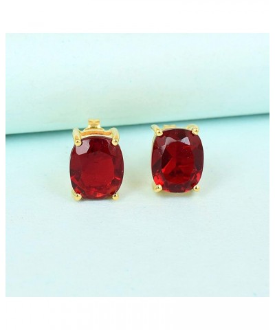 Women's 8X10 MM Cushion Shape Gemstone Birthstone 18k Gold Plated Sterling Silver Stud Earrings - Birthstone Jewelry For Her ...