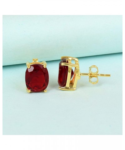 Women's 8X10 MM Cushion Shape Gemstone Birthstone 18k Gold Plated Sterling Silver Stud Earrings - Birthstone Jewelry For Her ...