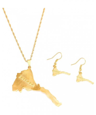 Trendy Eritrea Map Flag Pendant Necklace Earrings Women Men Gold Color Map Of Eritrea Jewelry Set $10.32 Jewelry Sets