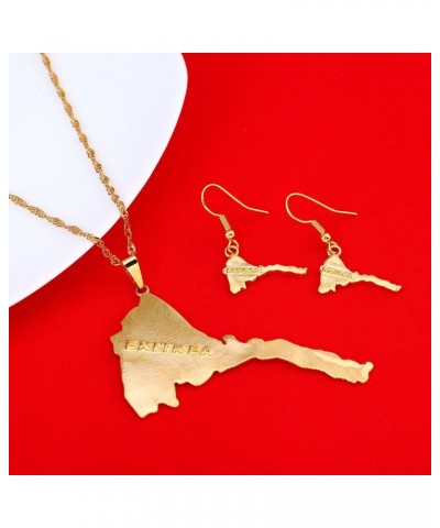 Trendy Eritrea Map Flag Pendant Necklace Earrings Women Men Gold Color Map Of Eritrea Jewelry Set $10.32 Jewelry Sets