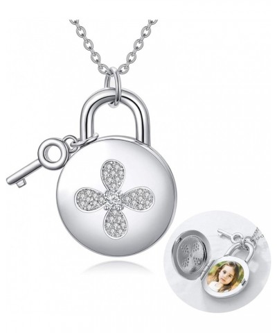 Personalized Sterling Silver Heart Locket Necklace That Holds Pictures Lock And Key Pendant for Women Mom Round Lock & Key Ne...