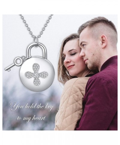 Personalized Sterling Silver Heart Locket Necklace That Holds Pictures Lock And Key Pendant for Women Mom Round Lock & Key Ne...