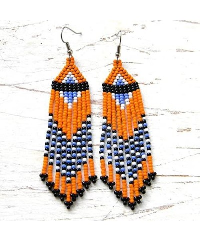 Long Beaded Tassel Earrings – Big Bohemian Statement Native Seed Bead Fringe Dangle Earrings, Large Indian Mexican Bead Chand...