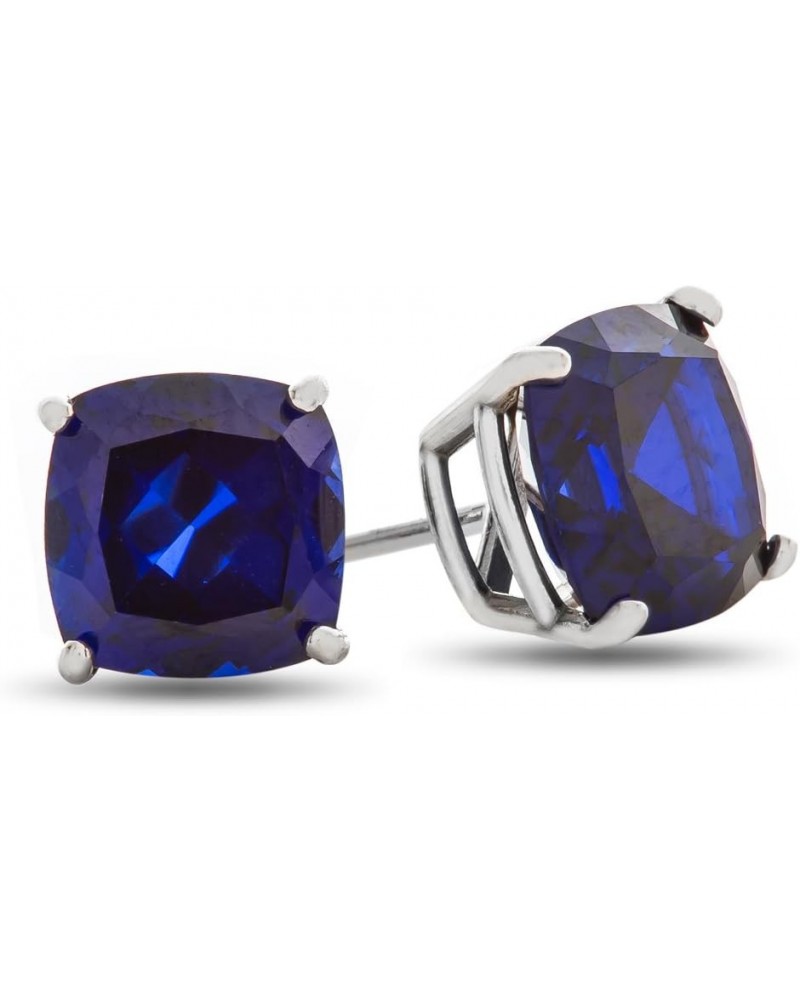 Solid 10k White Gold or 7x7mm Cushion-Cut Stone Post-With-Friction-Back Stud Earrings Created Sapphire Sterling Silver $36.75...