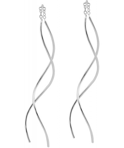 Long Spiral Twist 925 Sterling Silver Rhodium Plated Minimalist Pull Through Threader Earrings Jewelry for Women or Teens $10...