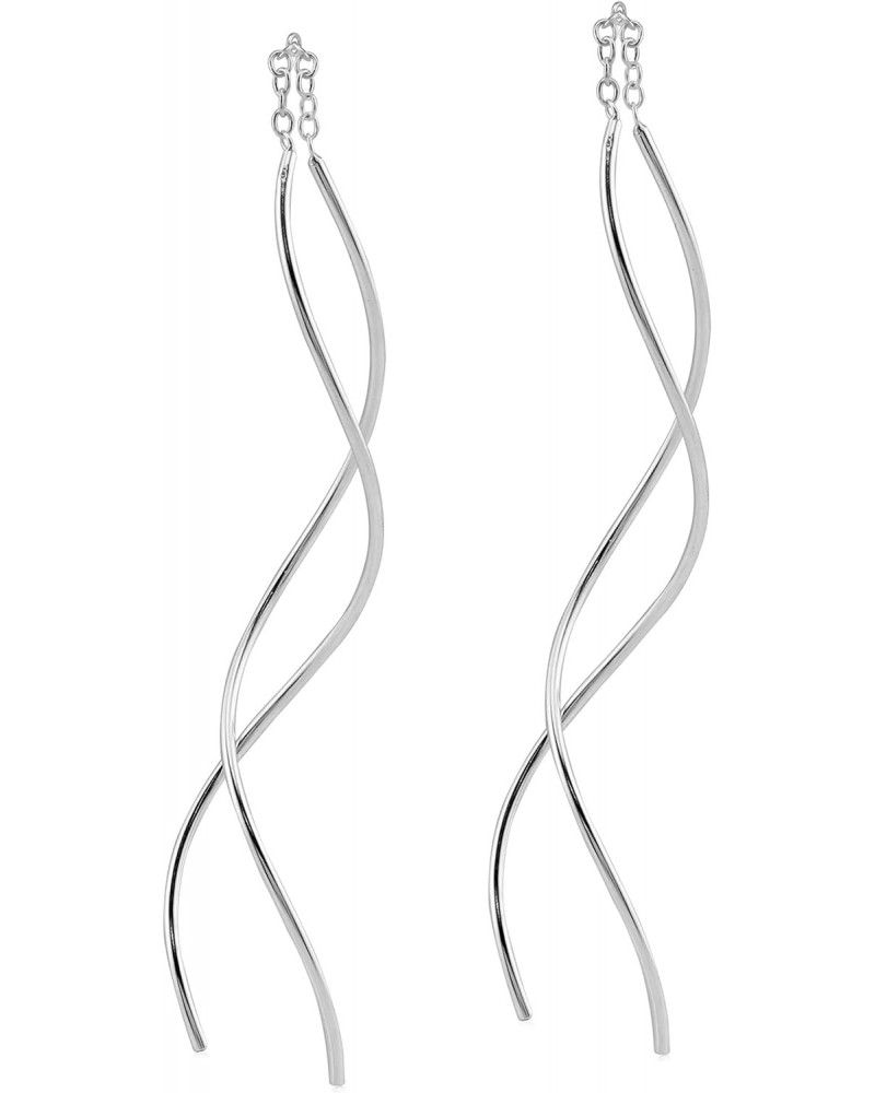 Long Spiral Twist 925 Sterling Silver Rhodium Plated Minimalist Pull Through Threader Earrings Jewelry for Women or Teens $10...