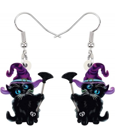 Halloween Acrylic Novelty Black Cat Earrings Kitten Dangle Charms Jewelry Gifts for Women Girls kids Purple $6.59 Earrings