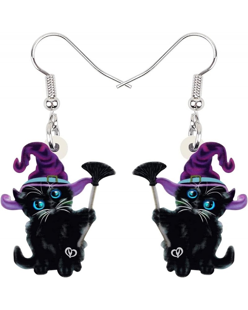 Halloween Acrylic Novelty Black Cat Earrings Kitten Dangle Charms Jewelry Gifts for Women Girls kids Purple $6.59 Earrings