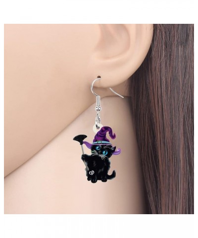 Halloween Acrylic Novelty Black Cat Earrings Kitten Dangle Charms Jewelry Gifts for Women Girls kids Purple $6.59 Earrings