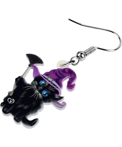 Halloween Acrylic Novelty Black Cat Earrings Kitten Dangle Charms Jewelry Gifts for Women Girls kids Purple $6.59 Earrings