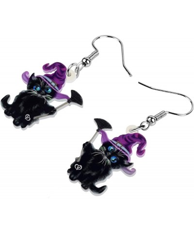 Halloween Acrylic Novelty Black Cat Earrings Kitten Dangle Charms Jewelry Gifts for Women Girls kids Purple $6.59 Earrings