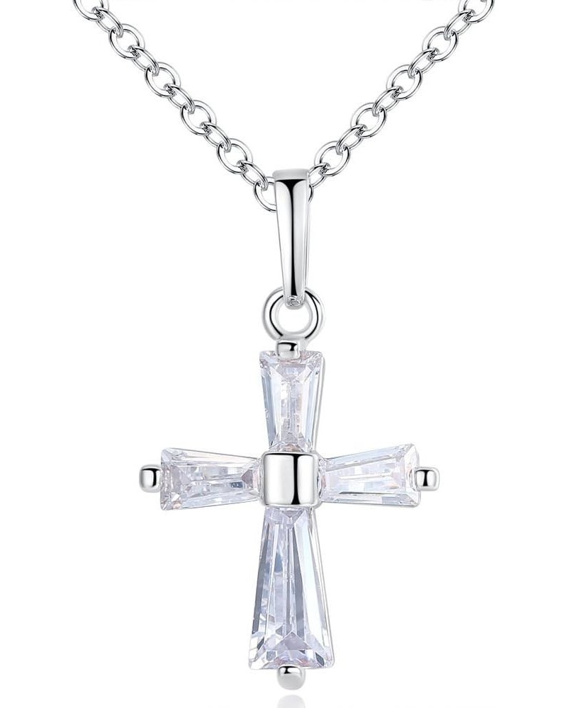 Cross Necklace Plated 18K Gold Zircon Women Girls Rose Gold, Silver Tone Jewelry With Gifts Bag Silver $8.54 Necklaces