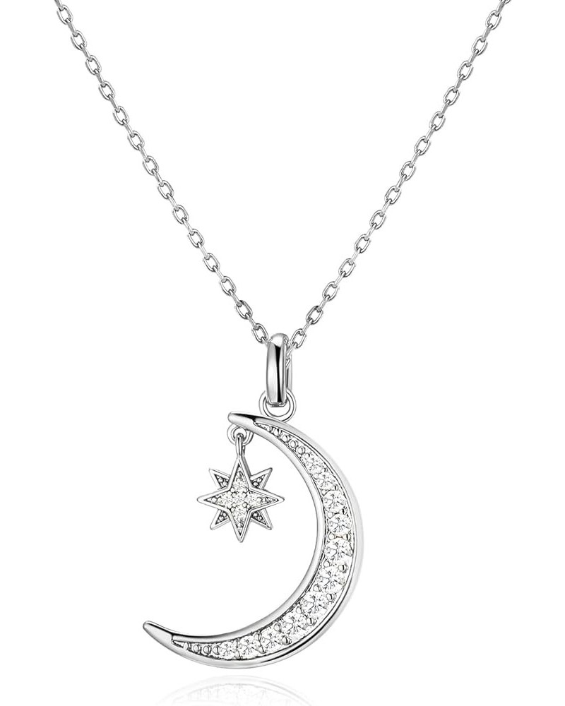 Gold Moon Necklace for Women 14K Moon and Star Pendant Dainty Trendy Gold Chain Necklace Jewelry Gift for Girls white gold $1...