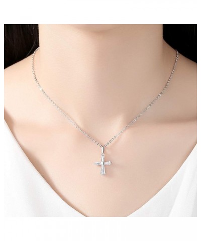 Cross Necklace Plated 18K Gold Zircon Women Girls Rose Gold, Silver Tone Jewelry With Gifts Bag Silver $8.54 Necklaces