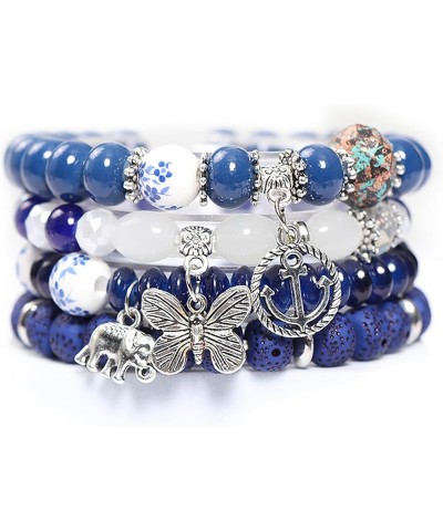 4 PCS Bohemian Stretch Anchor Bracelets Elephant Butterfly Retro Bracelets Suitable for Girls Women Gifts Blue $12.75 Bracelets