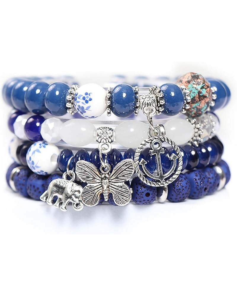 4 PCS Bohemian Stretch Anchor Bracelets Elephant Butterfly Retro Bracelets Suitable for Girls Women Gifts Blue $12.75 Bracelets