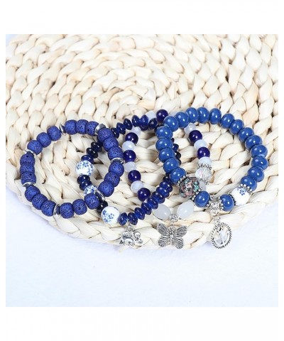 4 PCS Bohemian Stretch Anchor Bracelets Elephant Butterfly Retro Bracelets Suitable for Girls Women Gifts Blue $12.75 Bracelets