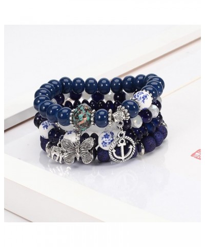 4 PCS Bohemian Stretch Anchor Bracelets Elephant Butterfly Retro Bracelets Suitable for Girls Women Gifts Blue $12.75 Bracelets