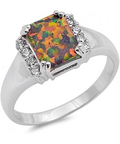 Rectangle Simulated Opal and Cubic Zirconia Ring Sterling Silver (Color Options, Sizes 4-15) Black Simulated Opal $10.83 Rings