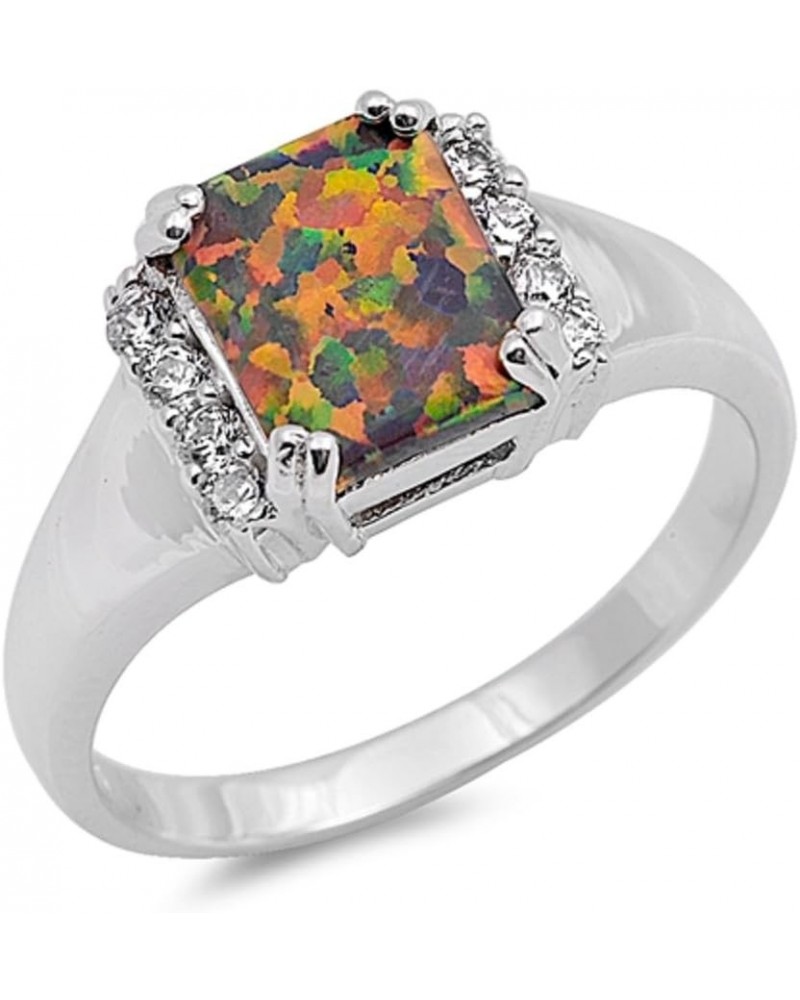 Rectangle Simulated Opal and Cubic Zirconia Ring Sterling Silver (Color Options, Sizes 4-15) Black Simulated Opal $10.83 Rings