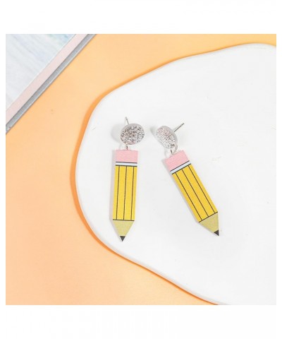 Cute Pencil Teachers Earrings for Women Girls Handmade Funny Pencil Crayon Book Acrylic Drop Dangle Earrings Set for Teachers...