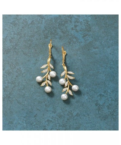 5mm Cultured Pearl and Diamond Accent Leaf Drop Earrings in 14kt Yellow Gold $228.48 Earrings