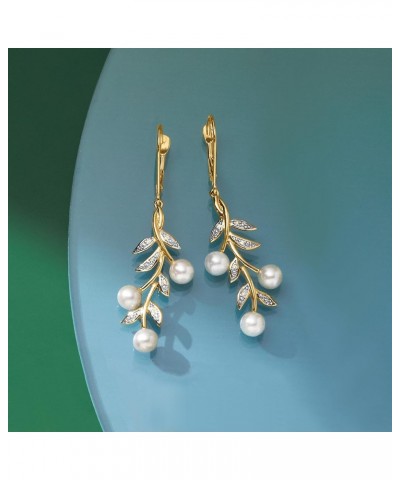 5mm Cultured Pearl and Diamond Accent Leaf Drop Earrings in 14kt Yellow Gold $228.48 Earrings