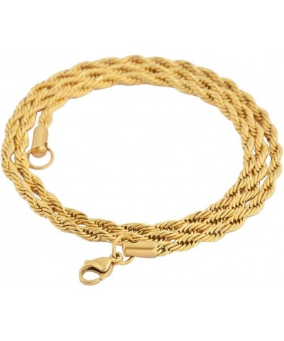 Stainless Steel 4mm Twist Rope Chain Necklace, 22" Inches-28" Inches Gold 24" Inches $8.50 Necklaces