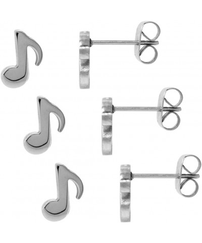 Small Stainless Steel Musical Eighth Note Stud Earrings Quaver Musical Symbol 3/8 inch 3 Pairs $10.57 Earrings