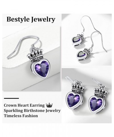 Sterling Silver Princess Queen Crown Heart Birthstone Necklaces for Women Girls, Heart Gemstone Crown Necklace Queen of My He...