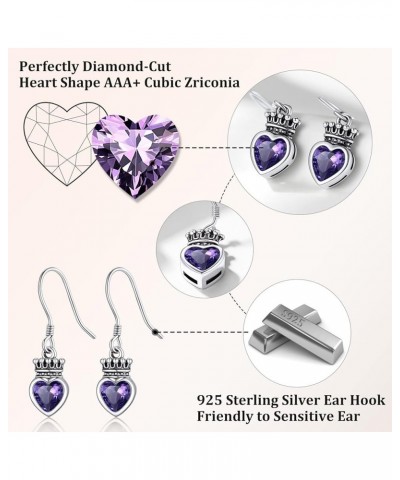 Sterling Silver Princess Queen Crown Heart Birthstone Necklaces for Women Girls, Heart Gemstone Crown Necklace Queen of My He...