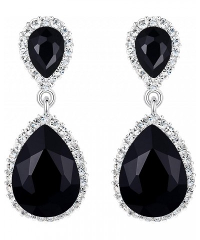 Women's Austrian Crystal Wedding Tear Drop Dangle Earrings Black Silver-Tone $9.66 Earrings