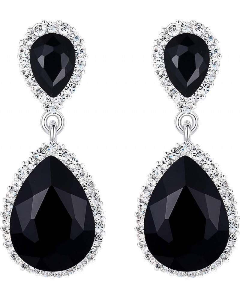 Women's Austrian Crystal Wedding Tear Drop Dangle Earrings Black Silver-Tone $9.66 Earrings