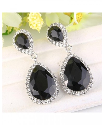 Women's Austrian Crystal Wedding Tear Drop Dangle Earrings Black Silver-Tone $9.66 Earrings