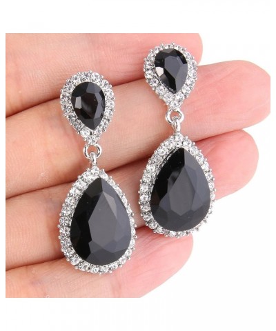 Women's Austrian Crystal Wedding Tear Drop Dangle Earrings Black Silver-Tone $9.66 Earrings