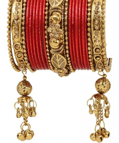 SANARA Traditional Antique Gold Plated Indian Wedding & Festive Occasion 42 Pcs Latken Bangles Set Pair Hanging Jewelry Red 2...