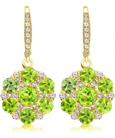 Sterling Silver Genuine or Synthetic Gemstone & White Topaz Flower Leverback Dangle Earrings for Women Peridot - Yellow $30.2...